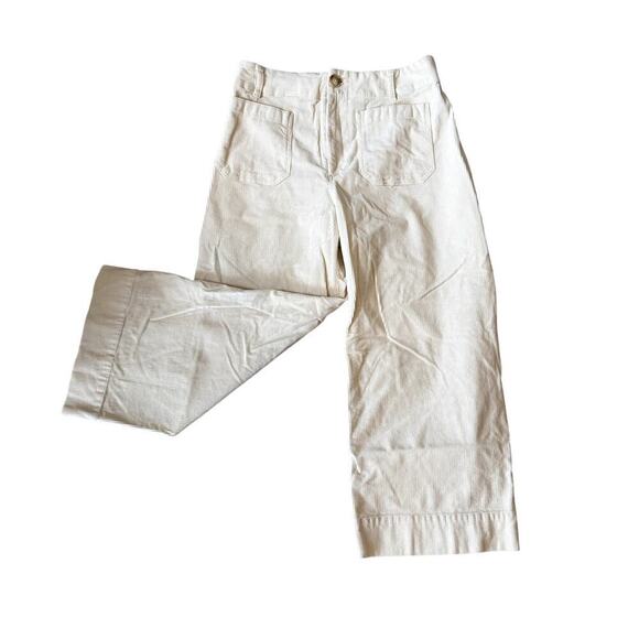 Colette Cropped Wide-Leg Corduroy Pants Ivory White Women's Size 31p - Picture 5 of 6